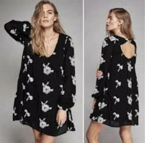 Free People Emma Swing Embroidered black Mini Dress XS